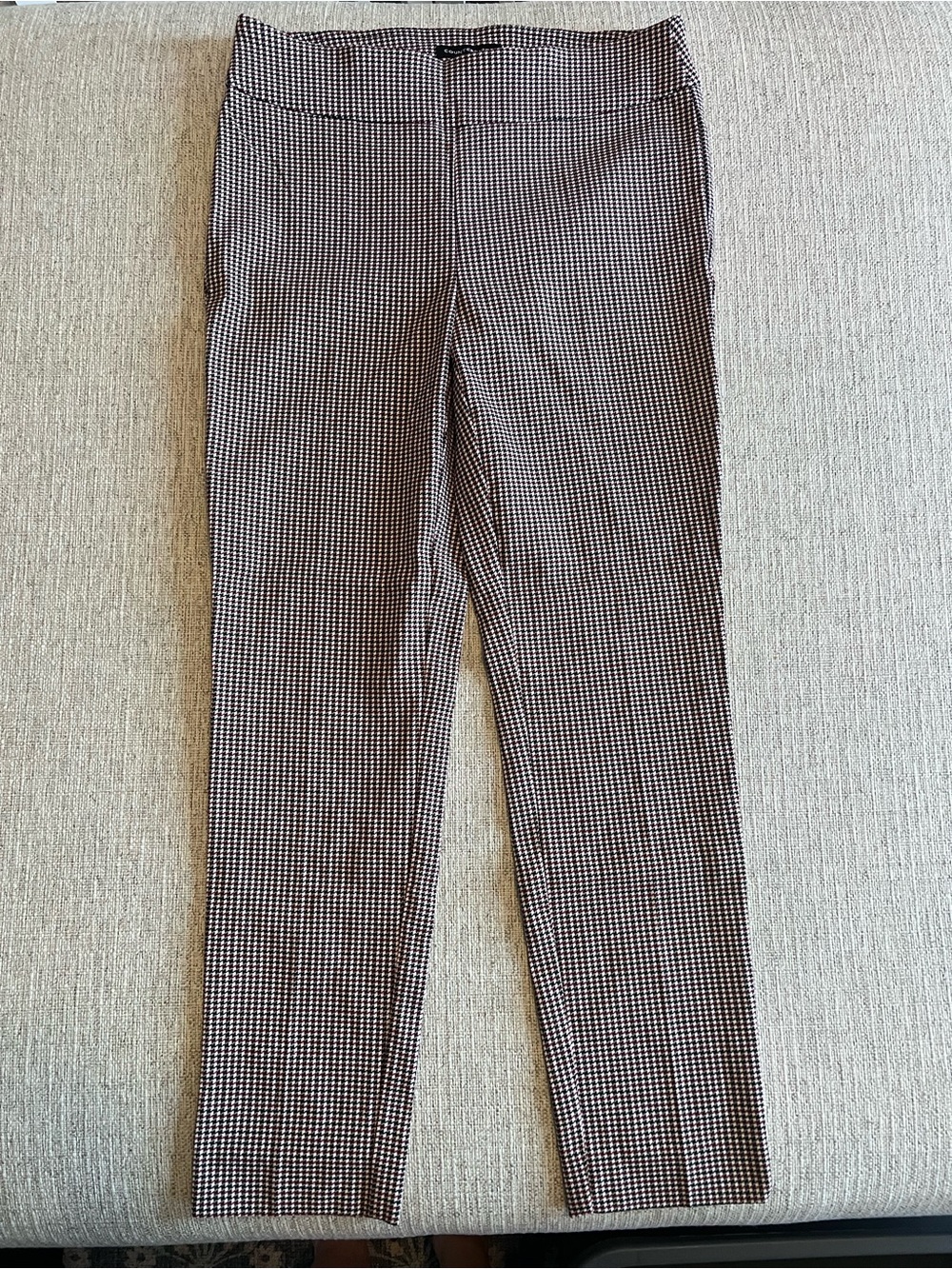 Black, Red & White Micro Houndstooth Stretch Ankle Pants